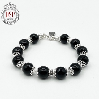 DSP กำไลหินนำโชคนิลดำ สร้อยข้อมือหินนำโชค : Black Onyx Gemstone 925 Sterling Silver Bracelet [CFS0010]