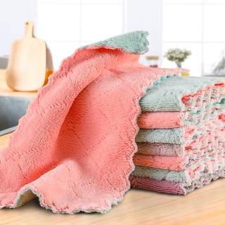 Double-layer Absorbent Microfiber Kitchen Dish Cloth Non-stick Oil Cleaning Wiping Cloth for Kitchen
