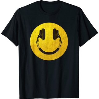 เสื้อยืดผ้าฝ้ายพรีเมี่ยม เสื้อยืด พิมพ์ลาย Emote DJ music lover Happy Smiley Face สําหรับผู้ใหญ่