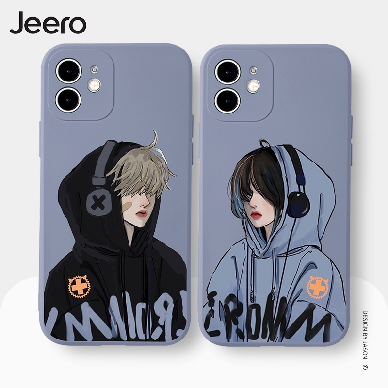 Jeero เคสคู่ เคสไอโฟน คู่รัก ขอบเหลี่ยมกันกระแทกซิลิโคนนุ่มการ์ตูนน่ารักตลก เคสโทรศัพท์ Compatible for iPhone 16 15 14 13 12 11 Pro Max SE 2020 X XR XS 8 7 Plus พลัส HFE729