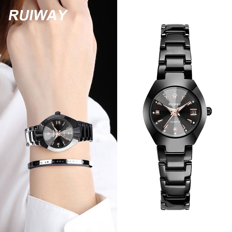 RUIWAY นาฬิกาข้อมือ สายสเตนเลสคุณภาพ ดีไซน์เรียบหรู มีปฏิทินระบุวันที่ กันน้ำ มีหลายสีให้เลือก