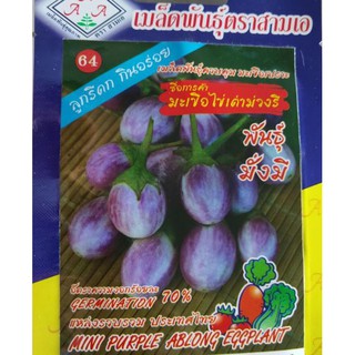 AAA 🇹🇭 ผักซอง A064# มะเขือใข่เต่าม่วงรี(พันธุ์ มั้งมี) เมล็ดพันธุ์ เมล็ดพันธุ์ผัก เมล็ดพันธุ์ ผักสวนครัว ตราAAA สามเอ