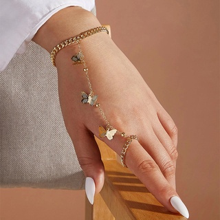 สร้อยข้อมือสายโซ่ จี้ผีเสื้อ ประดับเพชร สไตล์โบฮีเมียน สำหรับผู้หญิง