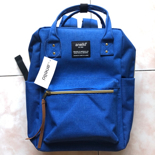 กระเป๋า เป้ อเนลโล่ Anello Canvas Square Mini Backpack สีน้ำเงิน ของใหม่ ขนาด 20*32*11 เซนติเมตร ลดราคา 50%