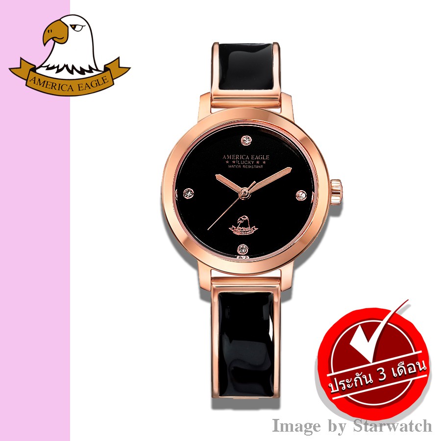 AMERICA EAGLE นาฬิกาข้อมือผู้หญิง สายสแตนเลส รุ่น AE097L - PINKGOLD/BLACK/BLACK