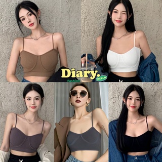 dairy(1821)สายเดี่ยวครอปมีฟองน้ำในตัว เนื้อผ้าทอร่องยืดได้ ใส่สบายแมทช์ง่ายสุดๆ