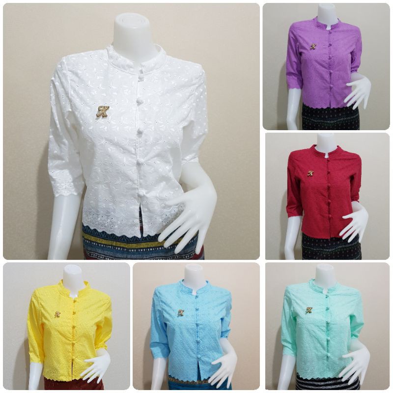 เสื้อลูกไม้คอจีนแขนสั้น