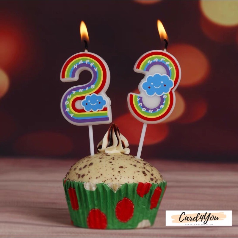 [Card4You] เทียนตัวเลข 0-9 สายรุ้ง&ก้อนเมฆ