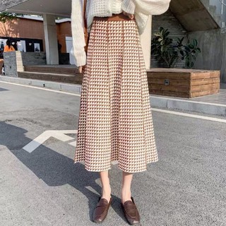 8939#มาใหม่จ้า กระโปรงงานฟรีไซส์เนื้อผ้าถักไหมพรมมี4สีครับเอว (Waist)26-38 ยาว(Length)80cm