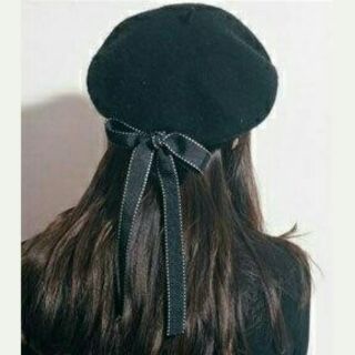 [พร้อมส่ง] หมวกเบเรต์ผูกโบว์สีดำ หมวกเบเรต์ Beret