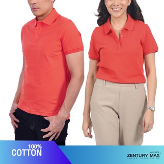 ZENTURY MAX เสื้อโปโล แขนสั้น เสื้อคู่ ชาย,หญิง สีพื้น 💥ผ้า Cotton 100% 💥MKP-3014 / LKP-3015-FTO สีส้มเฟียสต้า