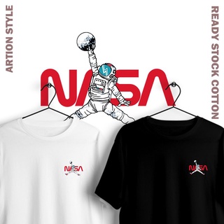 พร้อมส่ง เสื้อยืดแขนสั้น ผ้าฝ้าย ทรงหลวม ลายนักบินอวกาศ NASA Air Jordan Basketball สําหรับผู้ชาย และผู้หญิง