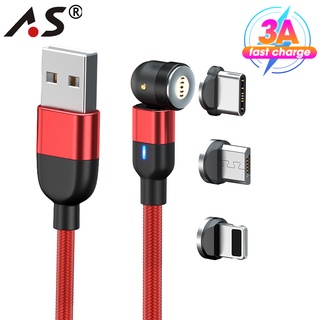 Aufu สายชาร์จแม่เหล็ก หมุนได้ 3A 540o Micro USB Type C iOS สําหรับ iPhone Huawei