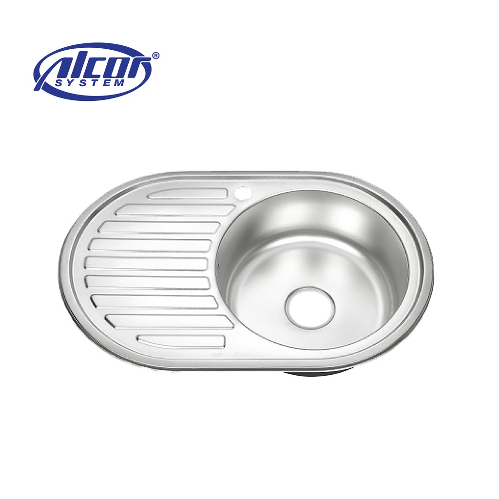Alcor System Sink / S7750 Single Round Bowl Sink With Drainer + มาพร้อมน้ําล้นและตะแกรง / สแตนเลส