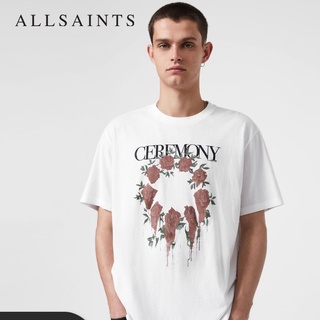 [100% Cotton] Allsaints เสื้อยืดแขนสั้น ทรงหลวม พิมพ์ลาย สีขาว แฟชั่นฤดูร้อน สําหรับผู้ชาย