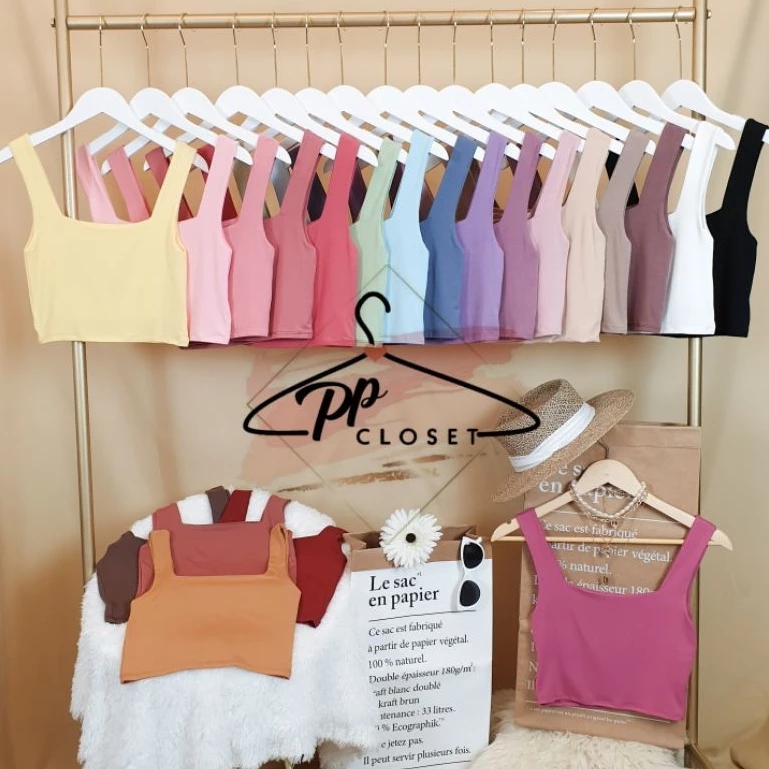 💕PP♡CLOSET💕พร้อมส่ง30สี !!เสื้อครอปกล้าม เสื้อครอปคอเหลี่ยม ผ้าหนา2ชั้นทั้งตัว ทรงเข้ารูปสวยแนบตัว