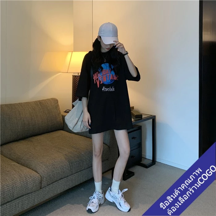 cogo เสื้อยืดแขนสั้นผู้หญิงน่ารักๆ oversize เสื้อผ้าแฟชั่นเกาหลี  พิมพ์ลาย เสื้อโอเวอร์ไซส์สีขาว  ทรงใหญ่ วัยรุ่น thumbnail 9