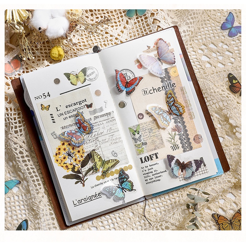 แพ็คสติ๊กเกอร์ PET ดู Eslite "Jungle Butterfly Series" ประมาณ 40 ชิ้น/1 แพ็ค