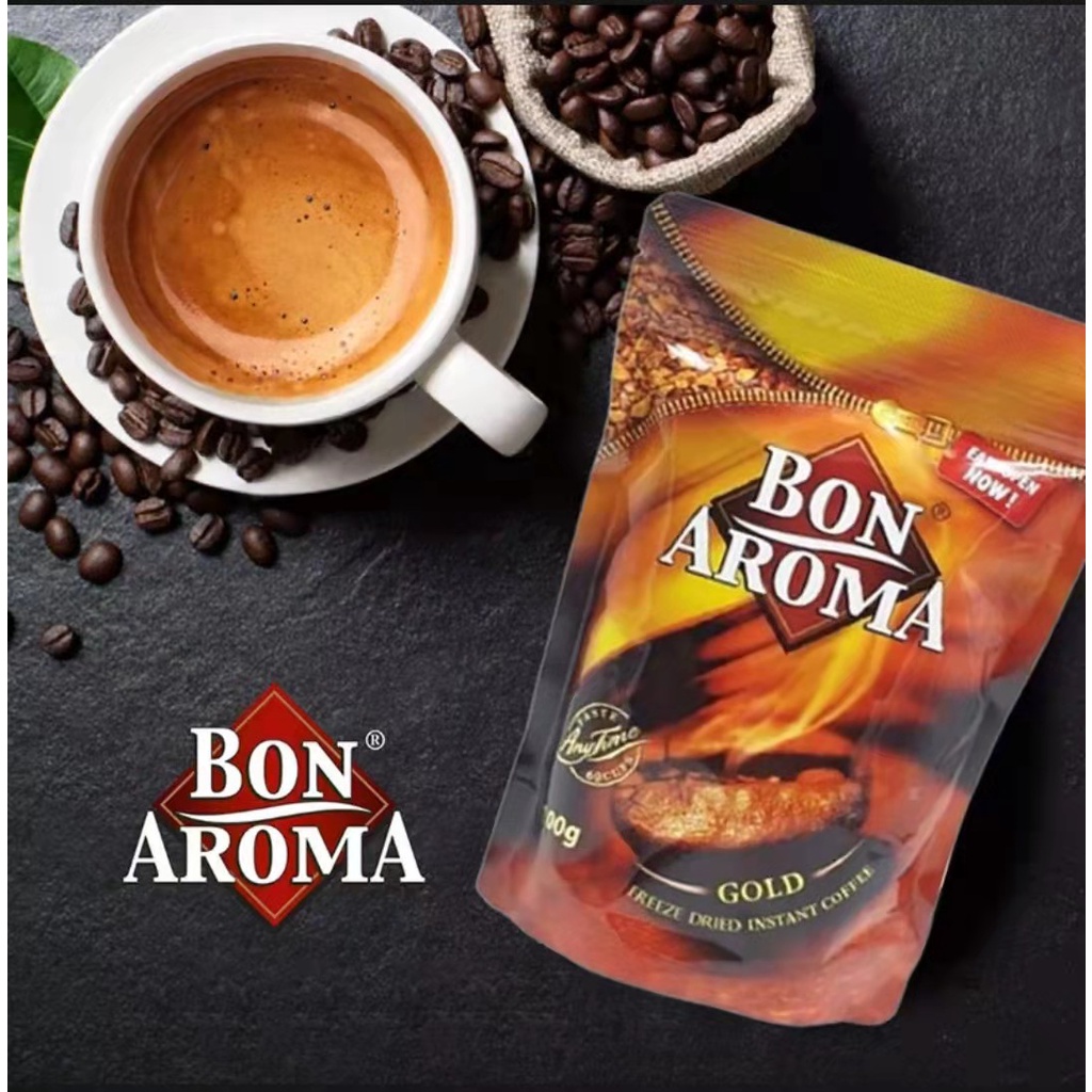 กาแฟ Bon Aroma Gold บอน อโรมา โกลด์ กาแฟบอนอโรม่า กาแฟสำเร็จรูป ชนิดฟรีซดราย แบบถุงเติม ซิปล็อค 100g