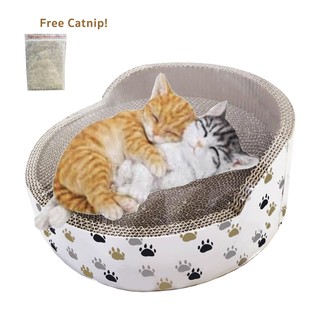 KING PET ที่นอนลับเล็บเก้าอี้กลมลายอุ้งเท้า ขนาด 38x38x14.5 ซม. Free Catnip !