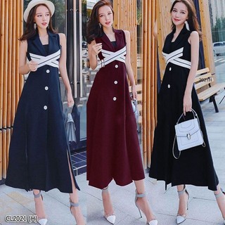 Maxidress แขนกุดคอปกสูท