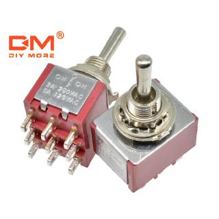 DIYMORE MTS-303 6 มม. สวิตช์สลับเสาเดี่ยว Double Throw SPDT ON-ON 120VAC 6A 1/4 นิ้วติดตั้ง 13*16.8 มม. (MTS303) 3 ตำแหน่ง 9 Pins