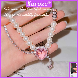 Kuroze สร้อยคอโชคเกอร์ ประดับเพชรคริสตัล ไข่มุก หลายชั้น สีชมพู หรูหรา