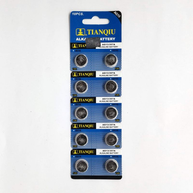 ถ่าน TIANQIU ถ่านแบตเตอรรี่แบบเม็ด รุ่น AG13 LR44  ราคาต่อแผง 10 เม็ด