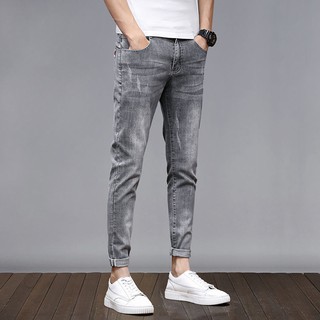 ✶Summer Thin Jeans Men s Slim Pants Korean Style Trend 2020 Nine Points Casual Tide Stretch