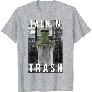 เสื้อยืดผ้าฝ้ายพรีเมี่ยม เสื้อยืด พิมพ์ลาย Sesame Street Oscar the Grouch Talkin Trash สําหรับผู้ใหญ่