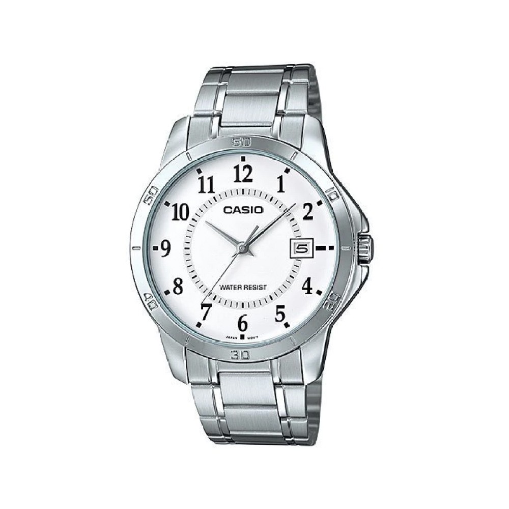 Casio นาฬิกาข้อมือผู้ชาย สีเงิน สายสแตนเลส รุ่น MTP-V004D,MTP-V004D-7B,MTP-V004D-7BUDF