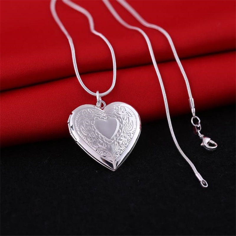 Silver สีหัวใจ Locket Photo จี้สร้อยคอผู้หญิงวันเกิดครบรอบวาเลนไทน์สาวเครื่องประดับ fj178