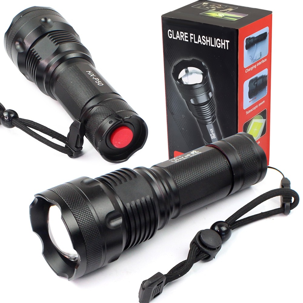 Telecorsa ไฟฉายส่องสว่างแบบชาร์จไฟได้รุ่น XHP50 รุ่น Glare-FlashLight-torch-XH-P50-02B-K2