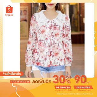 เสื้อเเขนยาวปกลูกไม้กระดุมหน้า