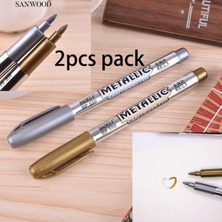 👄2Pcs 1.5 มม. DIY กันน้ำสีทองและเงิน Marker Pen อุปกรณ์สำหรับนักเรียนนักศึกษา