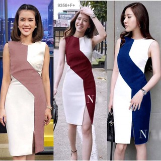 Dress เดรสแขนกุด ตัดเย็บเป็นสีทูโทน ขาว - ดำ