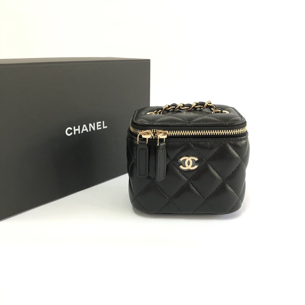 Chanel Mini Vanity Black GHW Classic Strap Holo 30 Full set