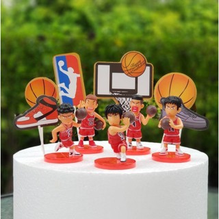 ตุ๊กตาตกแต่งเค้กนักบาสเก็ตบอลพร้อมไม้ปัก Basketball cake topper set