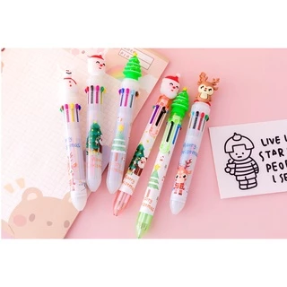 (P-139) ปากกาลูกลื่น 6 สีในด้าม 0.5mm ปากกาหัวตุ๊กตาคริสต์มาส Christmas ซานตาคลอส เรนเดียร์ สโนว์แมน ใช้จดบันทึก คละลาย