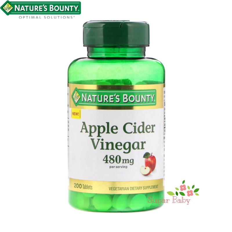 Nature's Bounty Apple Cider Vinegar 480 mg 200 Tablets แอปเปิ้ลไซเดอร์วีนีการ์ 200 เม็ด