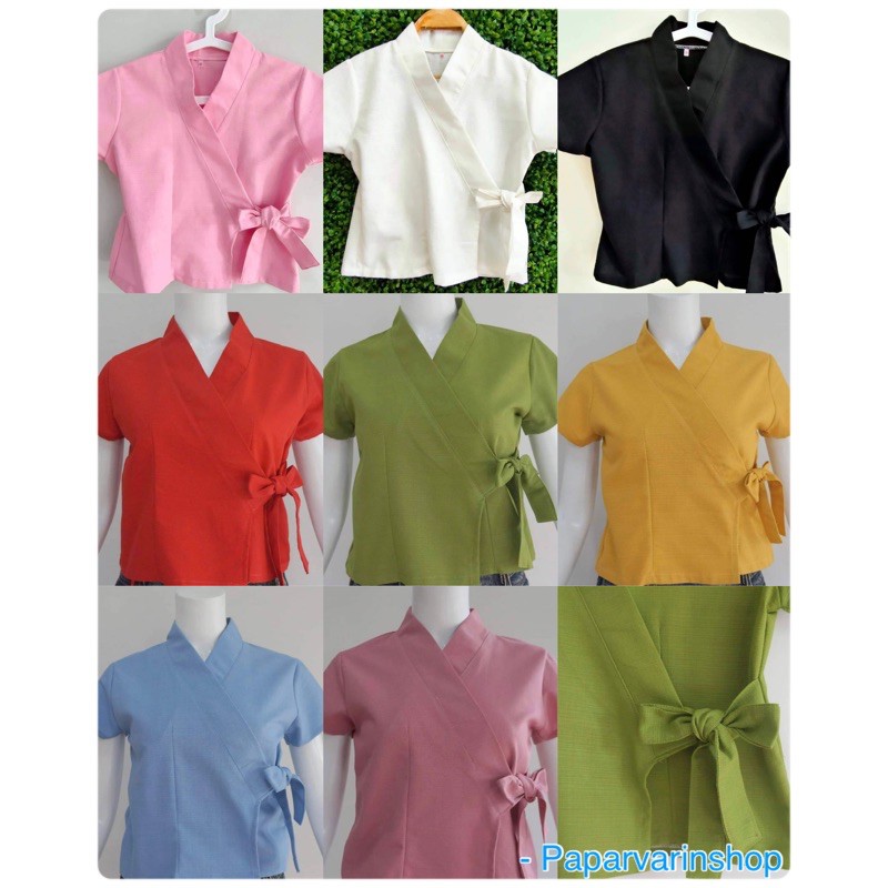 เสื้อพื้นเมืองผ้าฝ้ายป้ายข้างผูกโบใส่ออกงาน ใส่ทำงาน ไซส์36,38,40,42,44