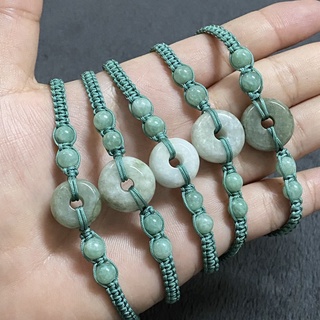 ข้อมือหยกเจไดต์ทรงโดนัทถักด้ายสีเขียว Jadeite