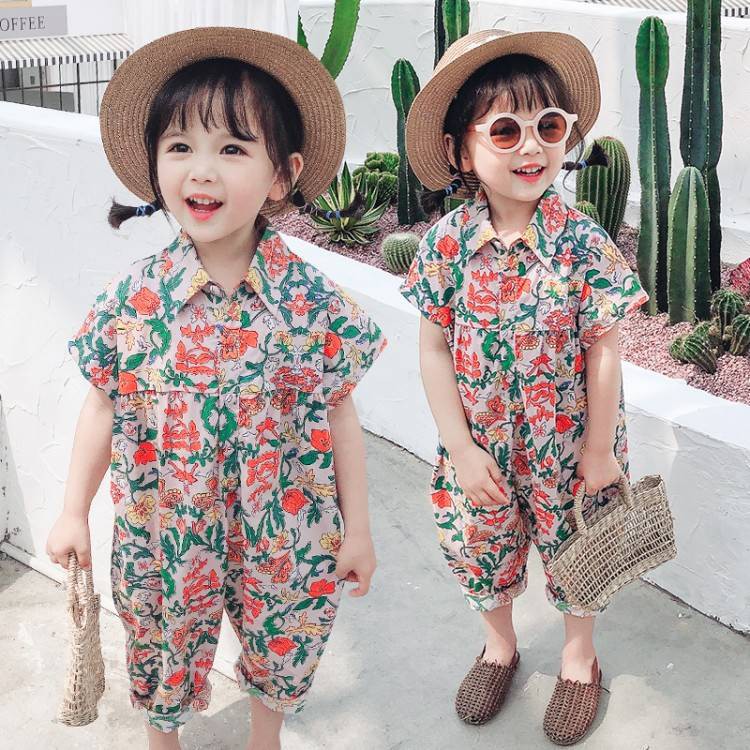 walibaby 001 พร้อมส่ง ชุดจั๊มสูท＆เสื้อเชิ้ตลายดอกไม้ ชุดครอบครัวพ่อแม่ลูกสาวลูกชาย