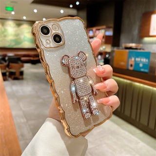 【iPhone14】เคสโทรศัพท์มือถือ ประดับเพชรคริสตัล ไล่โทนสี รูปหมี สําหรับ iPhone 14 13 12 11 ProMax