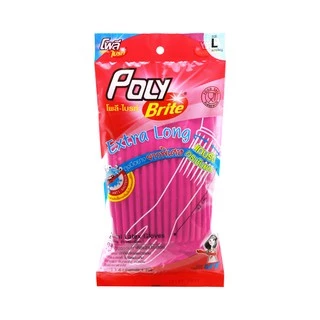 (ยกแพ็ก) Poly-Brite โพลี-ไบรท์ ถุงมือยางธรรมชาติ รุ่น Extra Long สีชมพู Size L ยาวรัดข้อศอก ไม่เปียกแขน (6 คู่/12 คู่)