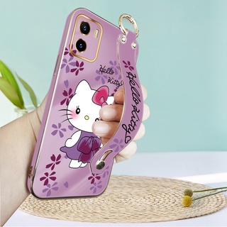 เคสโทรศัพท์มือถือแบบนิ่ม TPU ลายการ์ตูนคิตตี้ พร้อมสายคล้องข้อมือ หรูหรา สําหรับ Vivo Y15a Y15s Y21 2021 Y21a Y33s Y33t Y21t Y21s Y21e Y21g T1x 4G