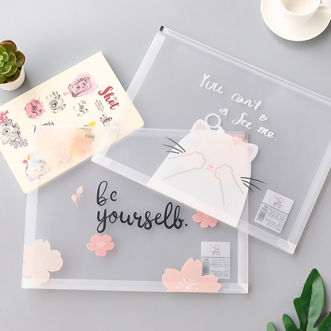 ZIP BAG A4 FILE BAG WITH ZIPPED PINK THEME WATERPROOF