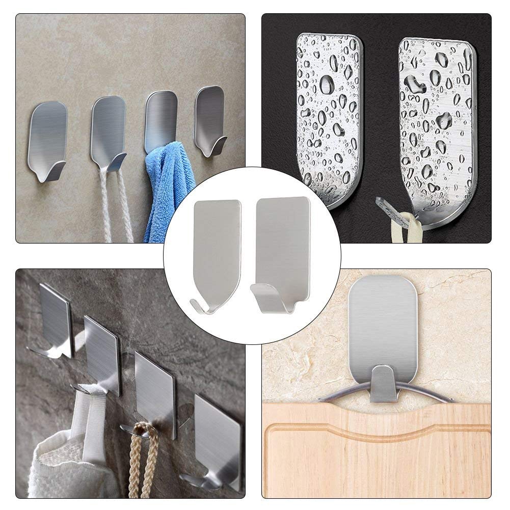 20 PCS Adhesive Hooks, Heavy Duty Wall Hooks Stainless Steel Ultra ...