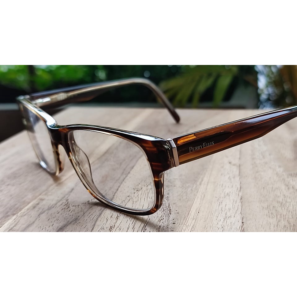 PERRY ELLIS PE 318-2 Brown Stripe size 54-18-140 mm Mens Rectangle Eyeglasses กรอบแว่นตาชองงแท้มือสอง ทรงสวยๆ งานดีๆ