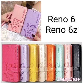 เคสหนังฝาพับ Oppo Reno 6/Reno 6Z  5G  แมว Domicat เคสฝาพับ มีช่องใส่นามบัตร